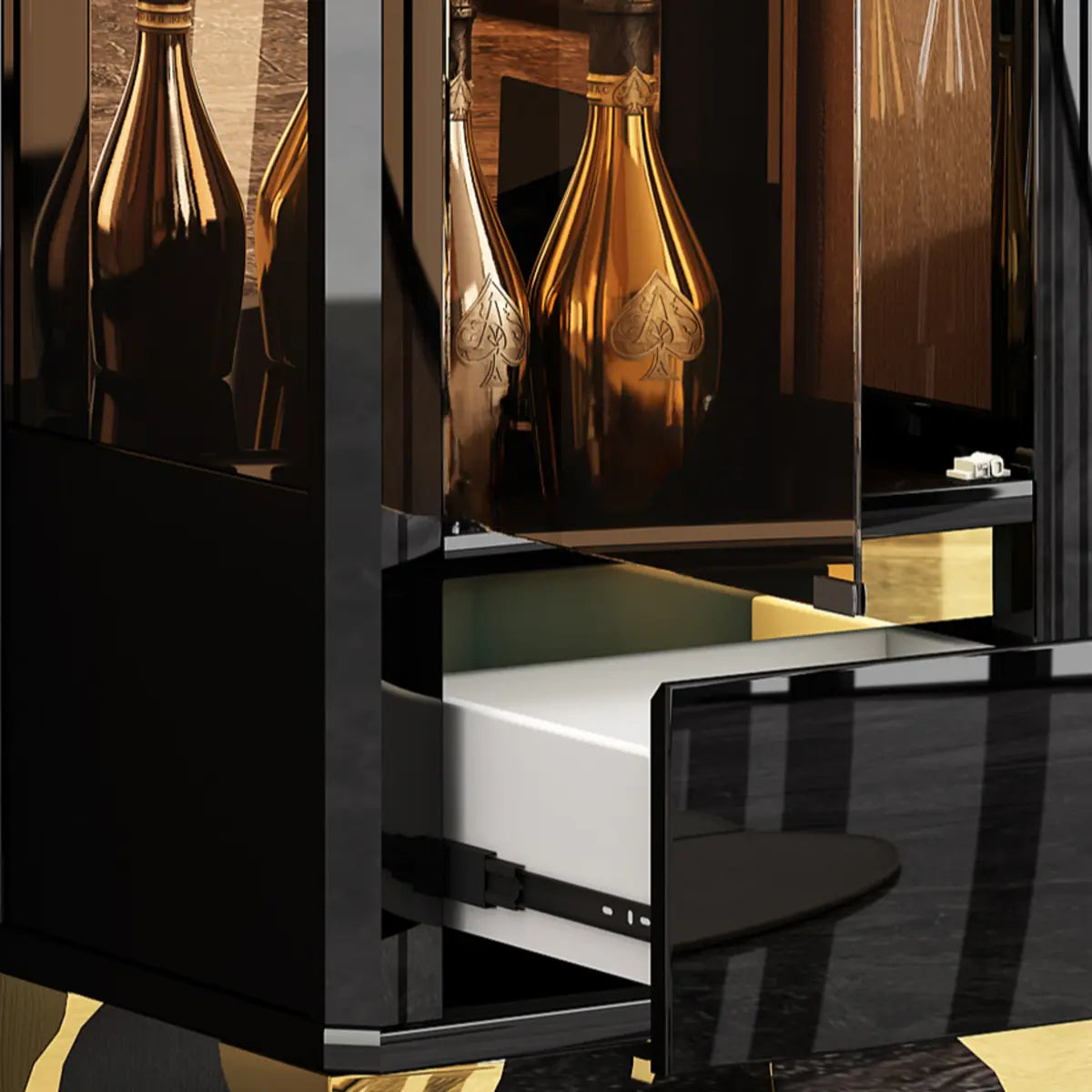 Black Rectangular Tall Glass Display Wine Cabinets Image - 13