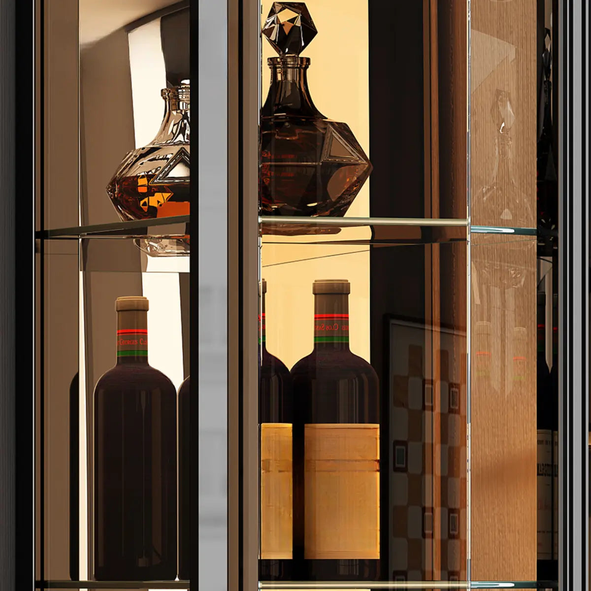 Black Rectangular Tall Glass Display Wine Cabinets Image - 15