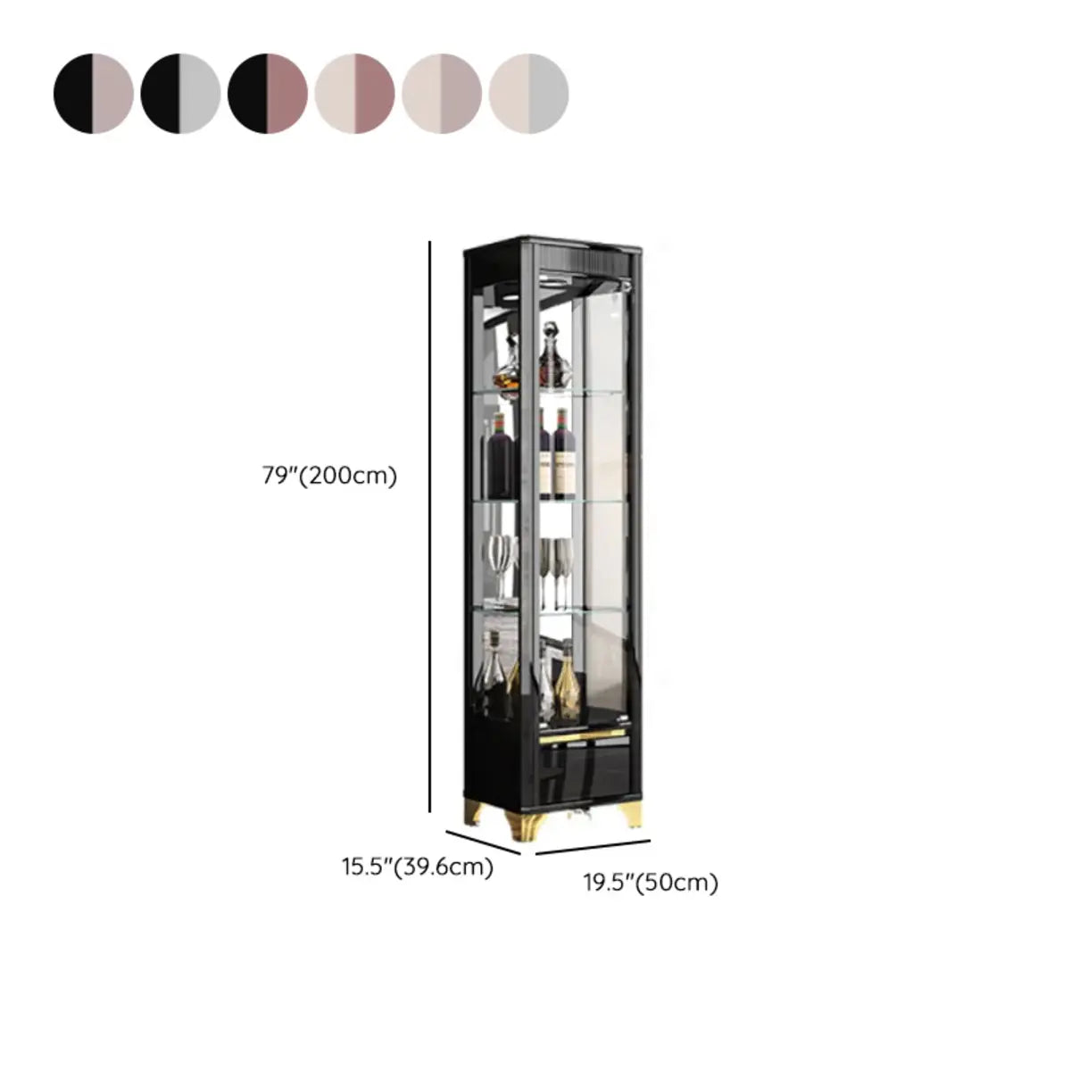 Black Rectangular Tall Glass Display Wine Cabinets 