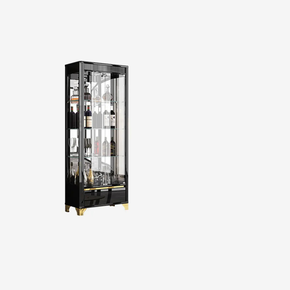 Black Rectangular Tall Glass Display Wine Cabinets Image - 7