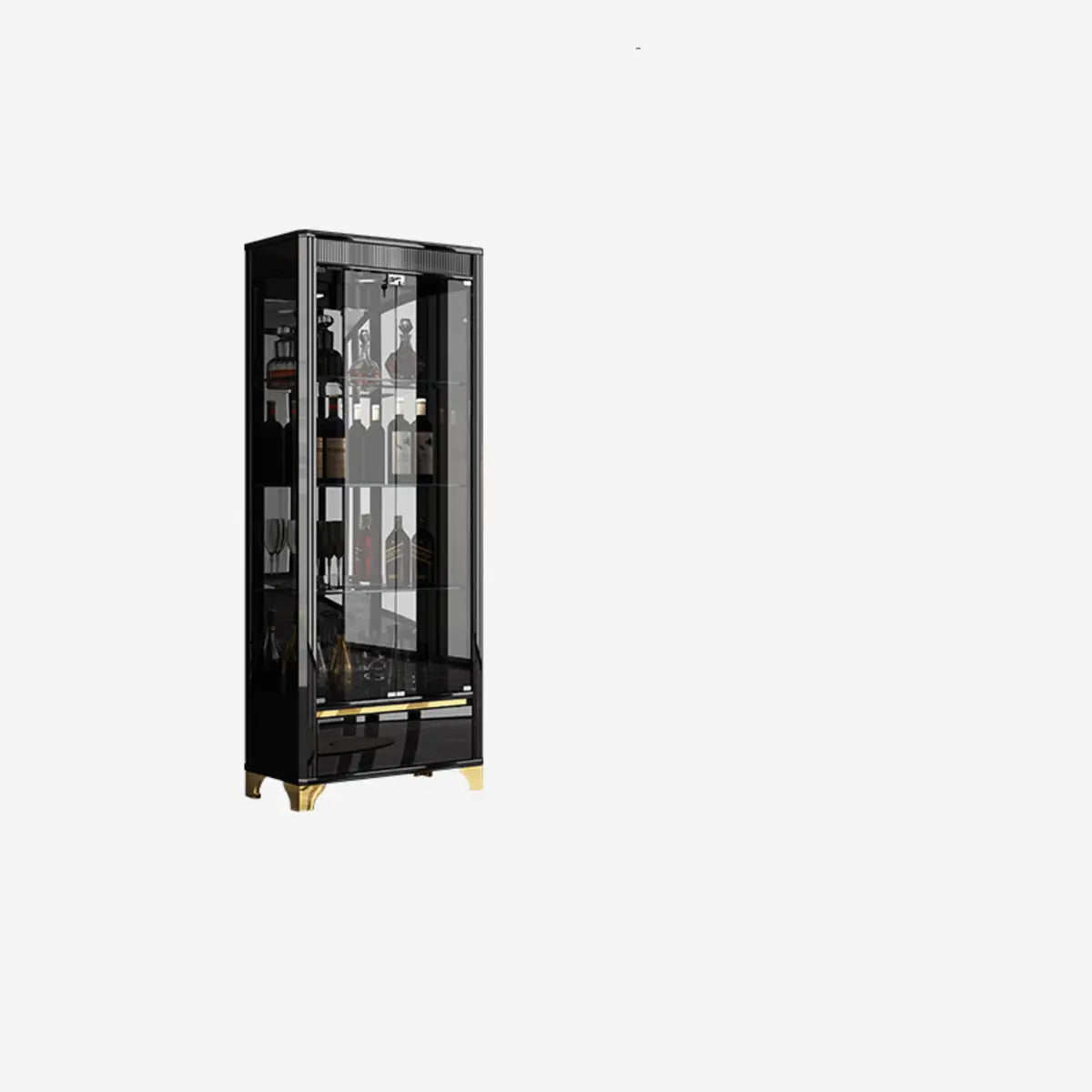 Black Rectangular Tall Glass Display Wine Cabinets Image - 9