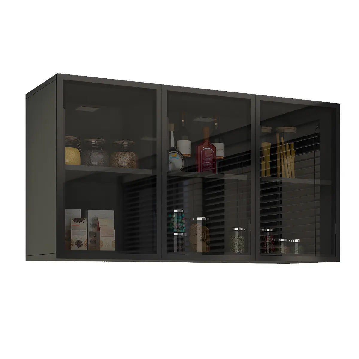 Black Rectangular Wall-Mount Wood Storage China Cabinet Image - 9