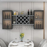 Black Rectangular Wood Large Wall Mounted Wine Rack Image - 1