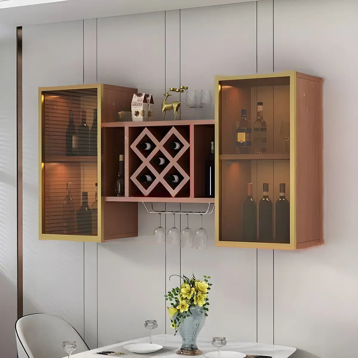 Black Rectangular Wood Large Wall Mounted Wine Rack Image - 11