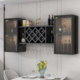 Black Rectangular Wood Large Wall Mounted Wine Rack Image - 3