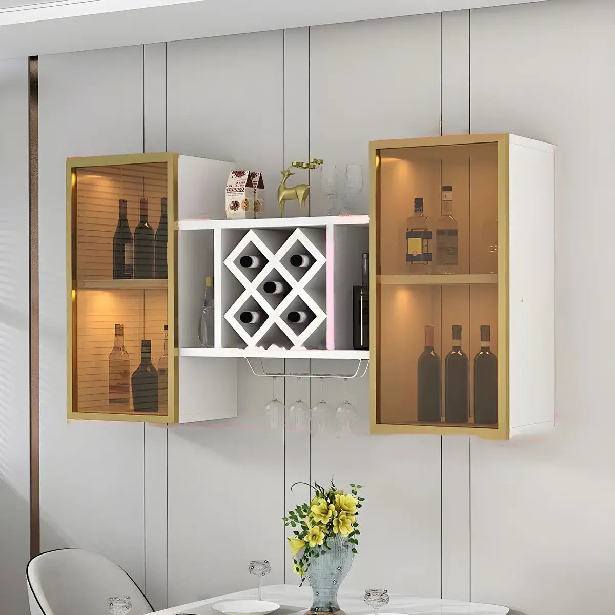 Black Rectangular Wood Large Wall Mounted Wine Rack Image - 7