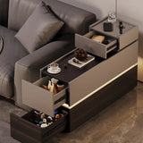 Black Rectangular Wood Sofa Storage End Table with Drawers Image - 10