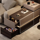 Black Rectangular Wood Sofa Storage End Table with Drawers Image - 3