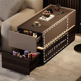 Black Rectangular Wood Sofa Storage End Table with Drawers Image - 7