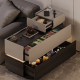 Black Rectangular Wood Sofa Storage End Table with Drawers Image - 8