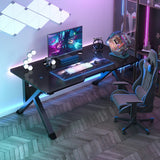 Black Rectangular Wood Top Trestle Base Gaming Desk Image - 1