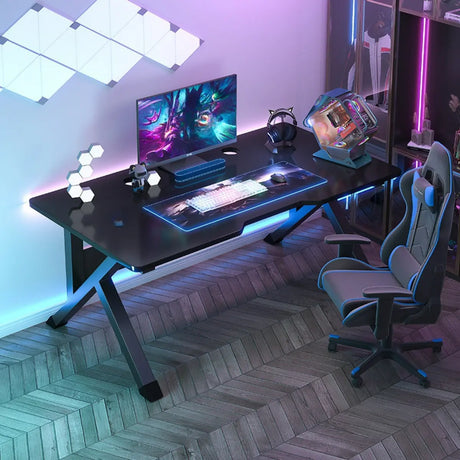 Black Rectangular Wood Top Trestle Base Gaming Desk Image - 1