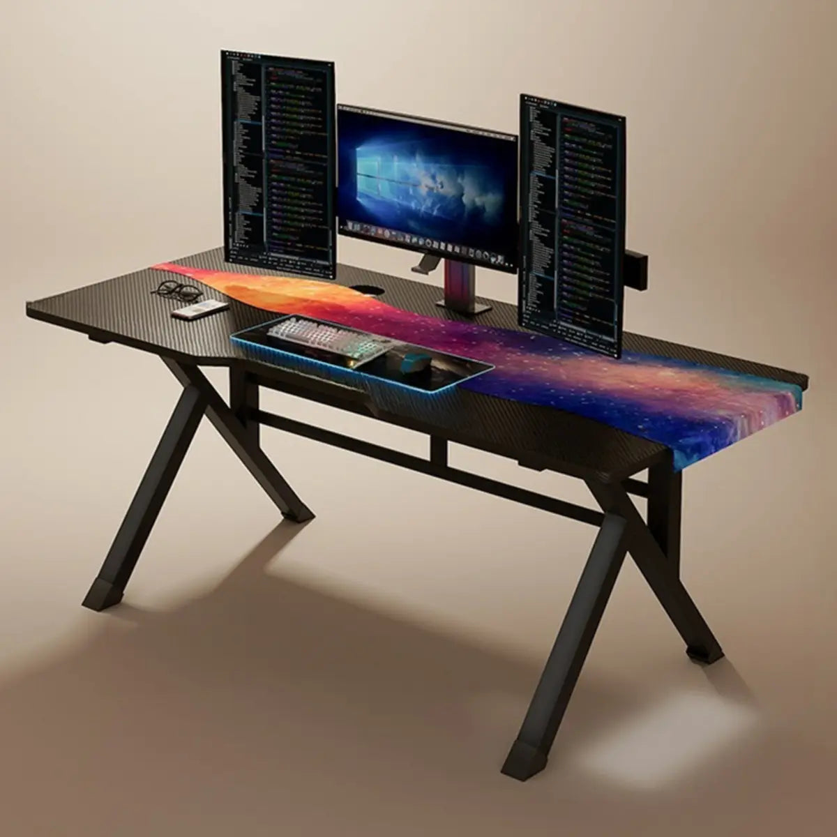 Black Rectangular Wood Top Trestle Base Gaming Desk Image - 11