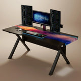 Black Rectangular Wood Top Trestle Base Gaming Desk Image - 5