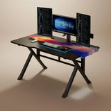 Black Rectangular Wood Top Trestle Base Gaming Desk Image - 7