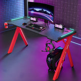 Black-Red Rectangle Wood Top Trestle Base Gaming Desk Image - 1