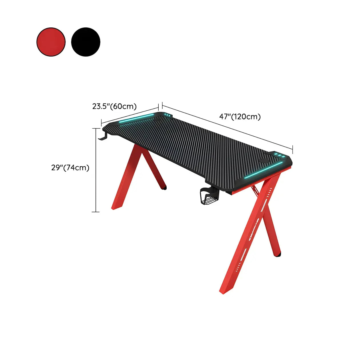 Black-Red Rectangle Wood Top Trestle Base Gaming Desk 