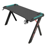 Black-Red Rectangle Wood Top Trestle Base Gaming Desk Image - 2