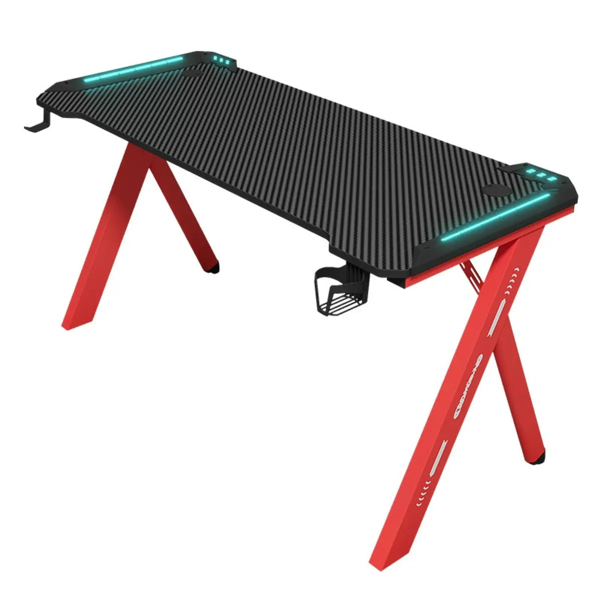 Black-Red Rectangle Wood Top Trestle Base Gaming Desk Image - 3