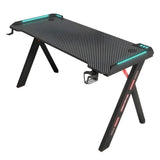 Black-Red Rectangle Wood Top Trestle Base Gaming Desk Image - 7