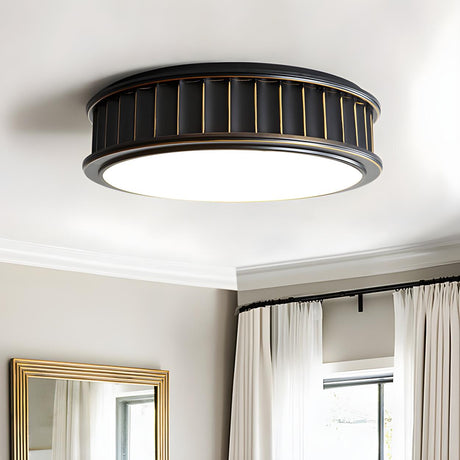 Black Ribbed Drum Small LED Flush Mount Ceiling Light Image - 2