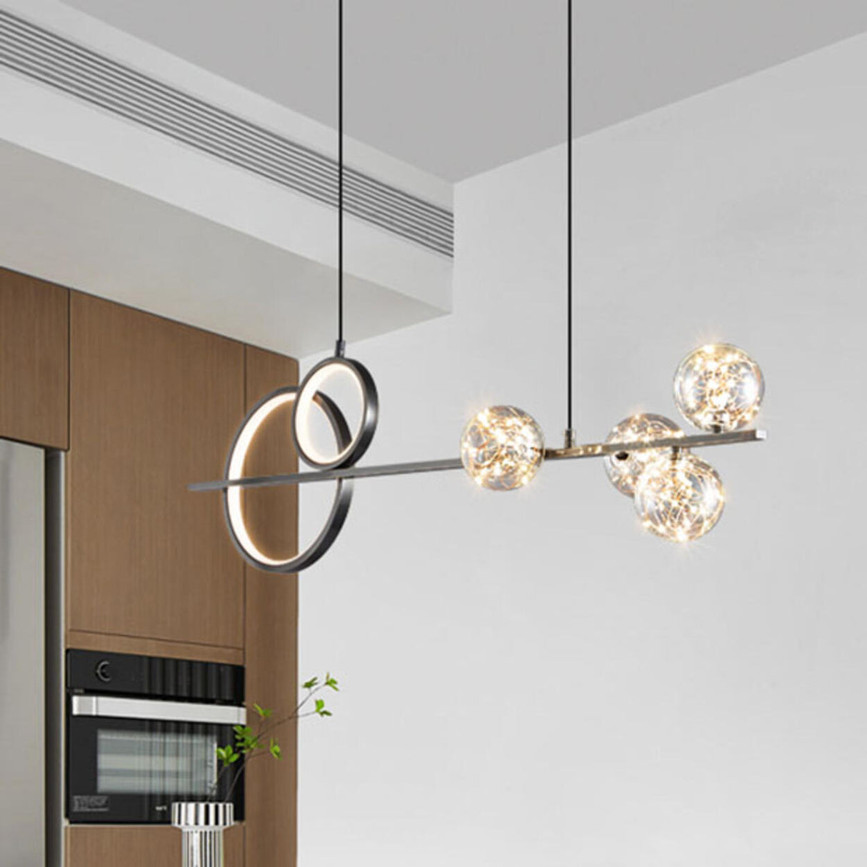 Black Ring and Bubble Adjustable Modern Island Light Image - 3