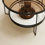 Black Round Glass Shelves Iron Three Leg Coffee Table Image - 10