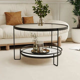 Black Round Glass Shelves Iron Three Leg Coffee Table Image - 16