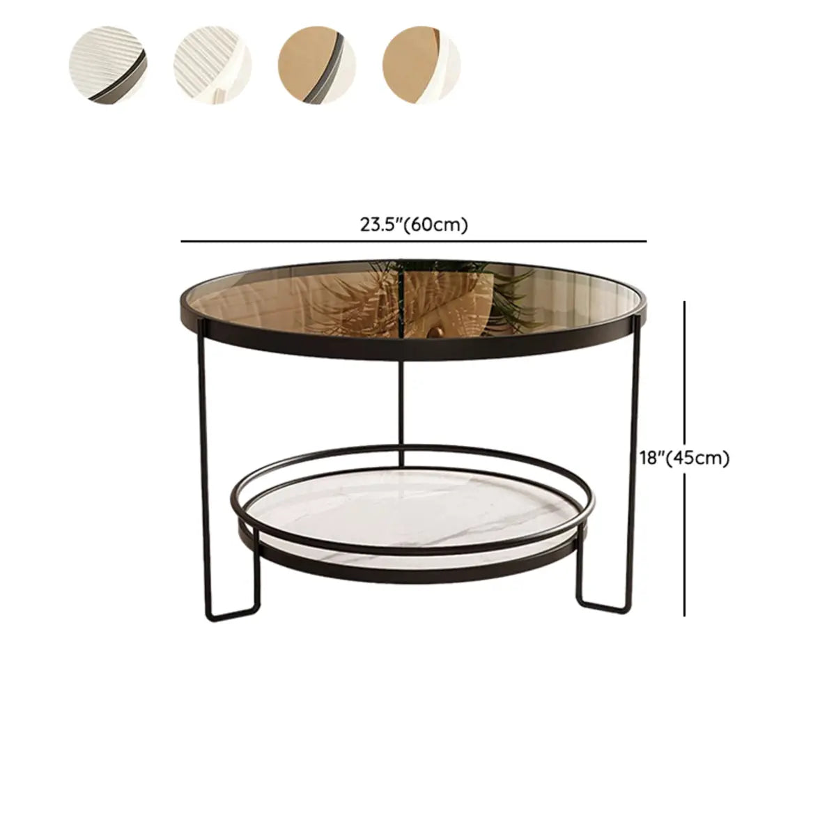 Black Round Glass Shelves Iron Three Leg Coffee Table 