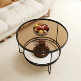 Black Round Glass Shelves Iron Three Leg Coffee Table Image - 3