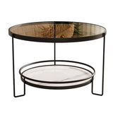 Black Round Glass Shelves Iron Three Leg Coffee Table Image - 9