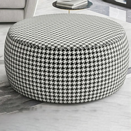 Black Round Houndstooth Footstool Cotton Pouf Ottoman Image - 1