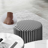 Black Round Houndstooth Footstool Cotton Pouf Ottoman Image - 11