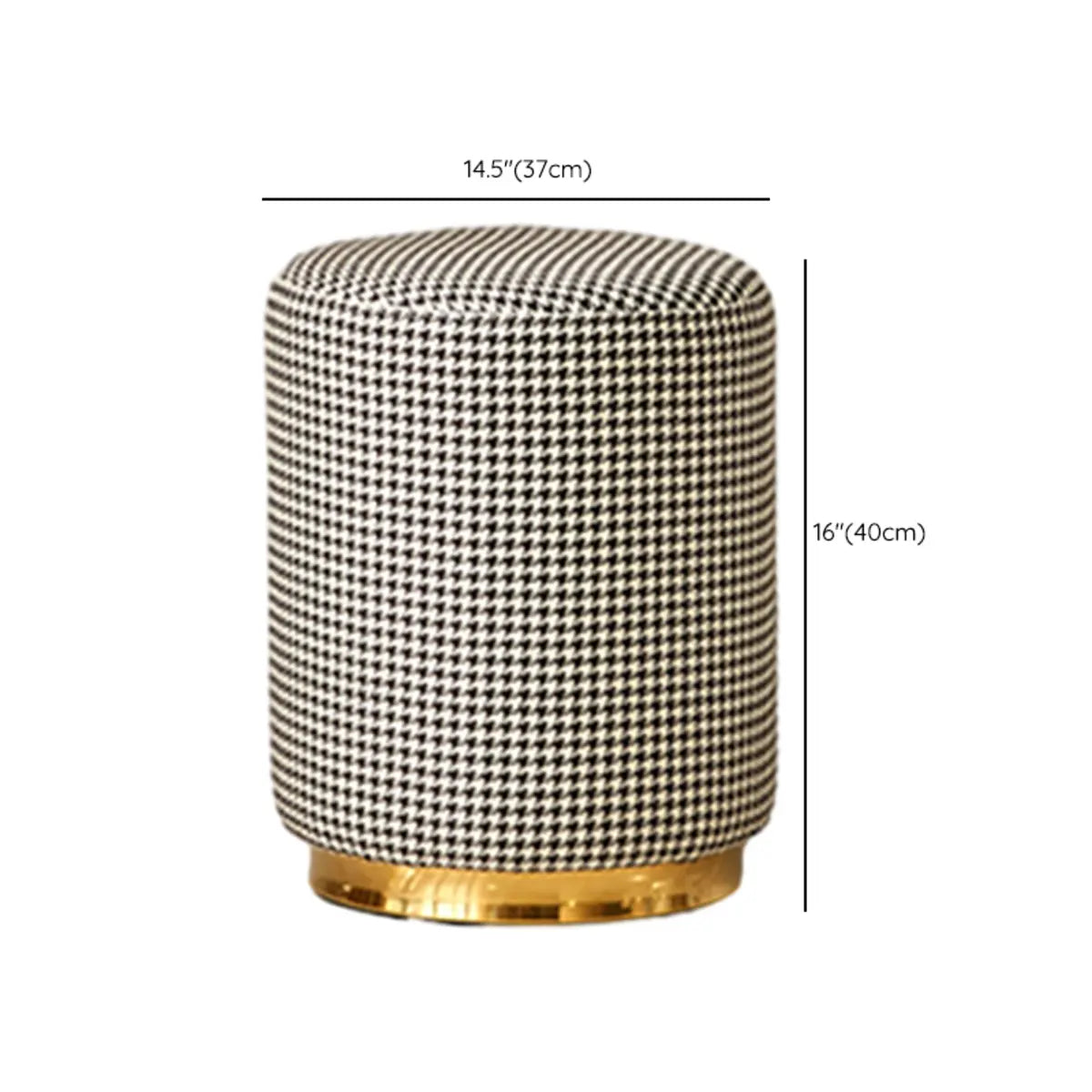 Black Round Houndstooth Footstool Cotton Pouf Ottoman 