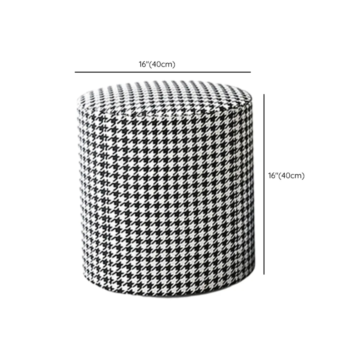 Black Round Houndstooth Footstool Cotton Pouf Ottoman Image - 13