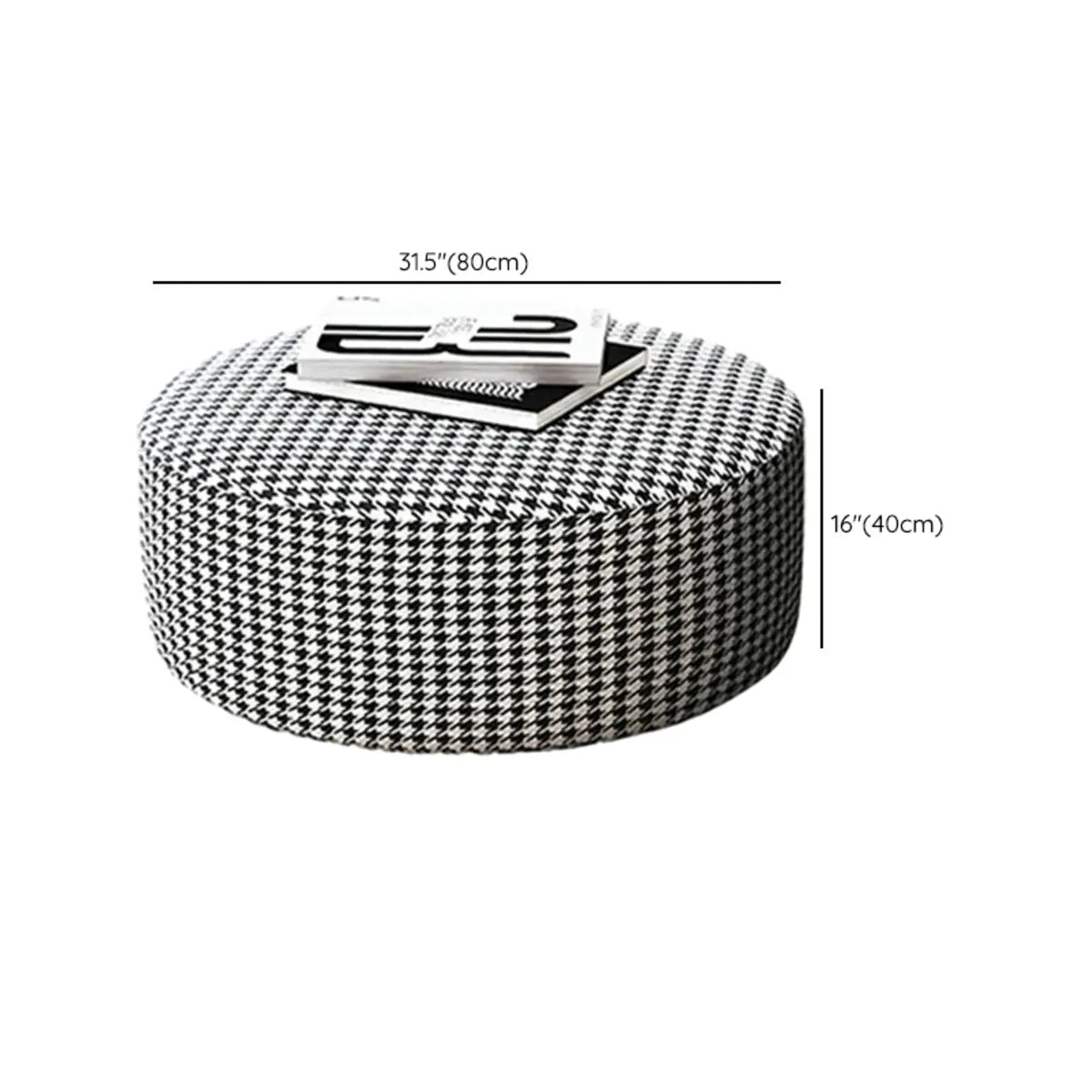 Black Round Houndstooth Footstool Cotton Pouf Ottoman Image - 16