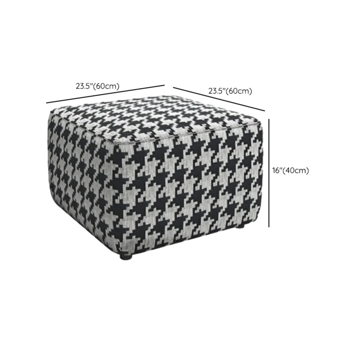 Black Round Houndstooth Footstool Cotton Pouf Ottoman Image - 18