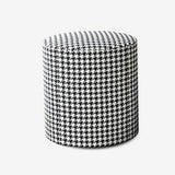 Black Round Houndstooth Footstool Cotton Pouf Ottoman Image - 3