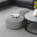 Black Round Houndstooth Footstool Cotton Pouf Ottoman Image - 4