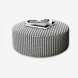 Black Round Houndstooth Footstool Cotton Pouf Ottoman Image - 5