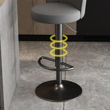 Black Round Leather Bar Stool with Adjustable Metal Frame Image - 11