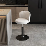 Black Round Leather Bar Stool with Adjustable Metal Frame Image - 16