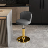 Black Round Leather Bar Stool with Adjustable Metal Frame Image - 18