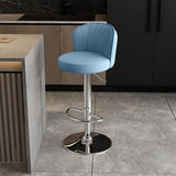 Black Round Leather Bar Stool with Adjustable Metal Frame Image - 53