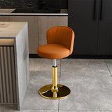 Black Round Leather Bar Stool with Adjustable Metal Frame Image - 20