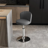 Black Round Leather Bar Stool with Adjustable Metal Frame Image - 26