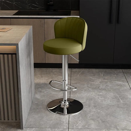 Black Round Leather Bar Stool with Adjustable Metal Frame Image - 54