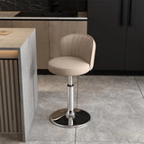 Black Round Leather Bar Stool with Adjustable Metal Frame Image - 31