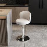 Black Round Leather Bar Stool with Adjustable Metal Frame Image - 32