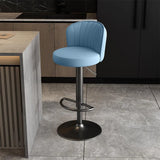 Black Round Leather Bar Stool with Adjustable Metal Frame Image - 37